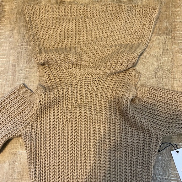 Active USA Knit Cowl Neck Cold Shoulder W/Long Sleeve Sweater Dress In Taupe - Picture 9 of 10